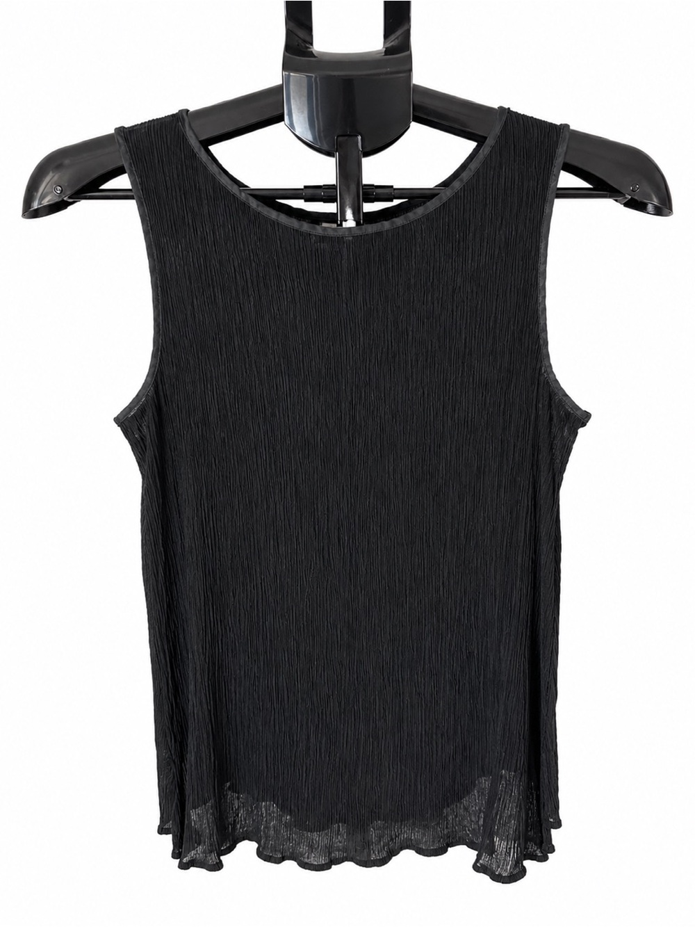 Amanda Smith Women's Medium 100% Silk Tank Top Black Scalloped Hem Minimalist